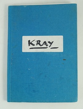 (Pearson, John - Ms. Notebook, The Kray Twins) a med. octavo cloth bound ruled notebk of approx. 120 used pages; apparently compiled for the author's third (& final) book on this subject - 'Notorious: the immortal legend